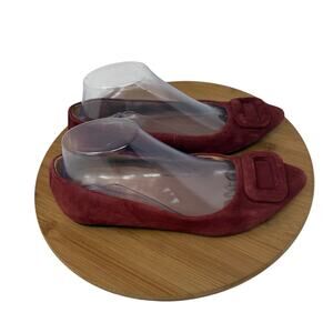 Vionic Amanda Suede Buckle Ballet Flat Wine Red Arch Support Office Womens 7.5